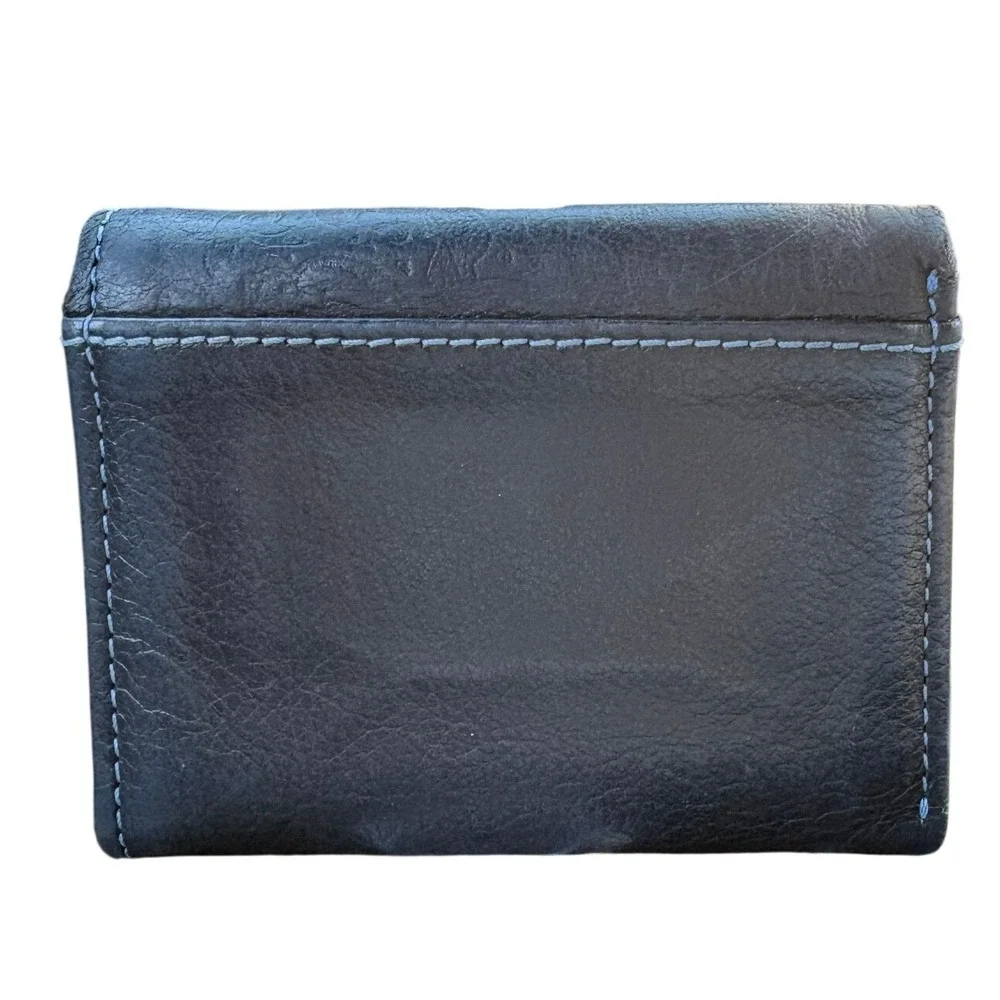 Robert Graham Mens Black Leather Trifold Wallet Blue Paisley Lining Stitching